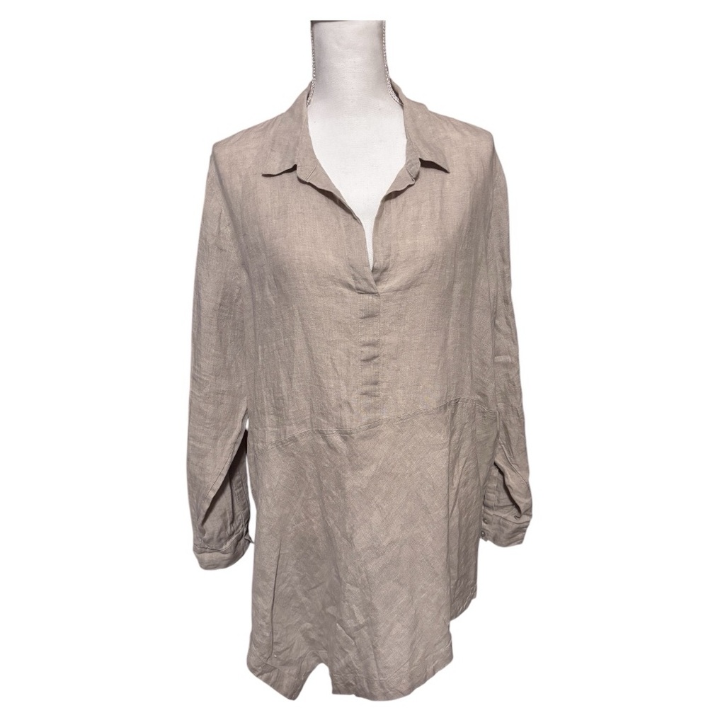 J Jill Love Linens Tan Linen Tunic Top Shirt XL Petite